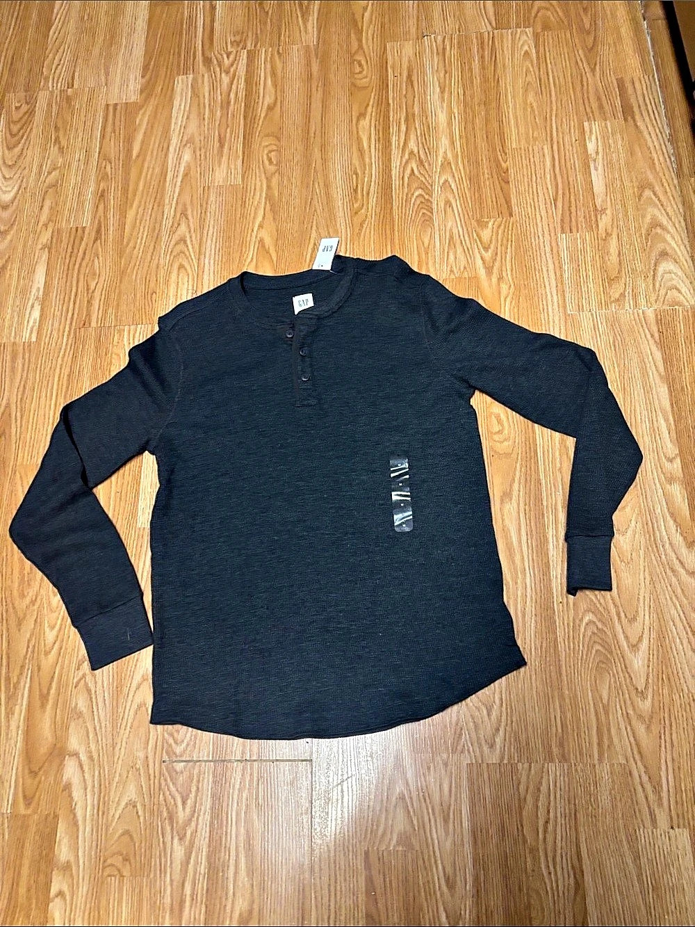 Gap Long Sleeve Thermal Henley Men's Black Large